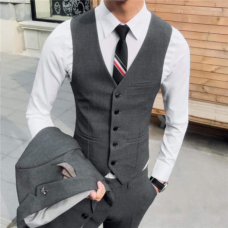 

Men's Vests Men High-quality Suit Formal Vest Four Seasons General Solid Color Business Casual Slim Single-breasted Wedding Male, Mediumgrey