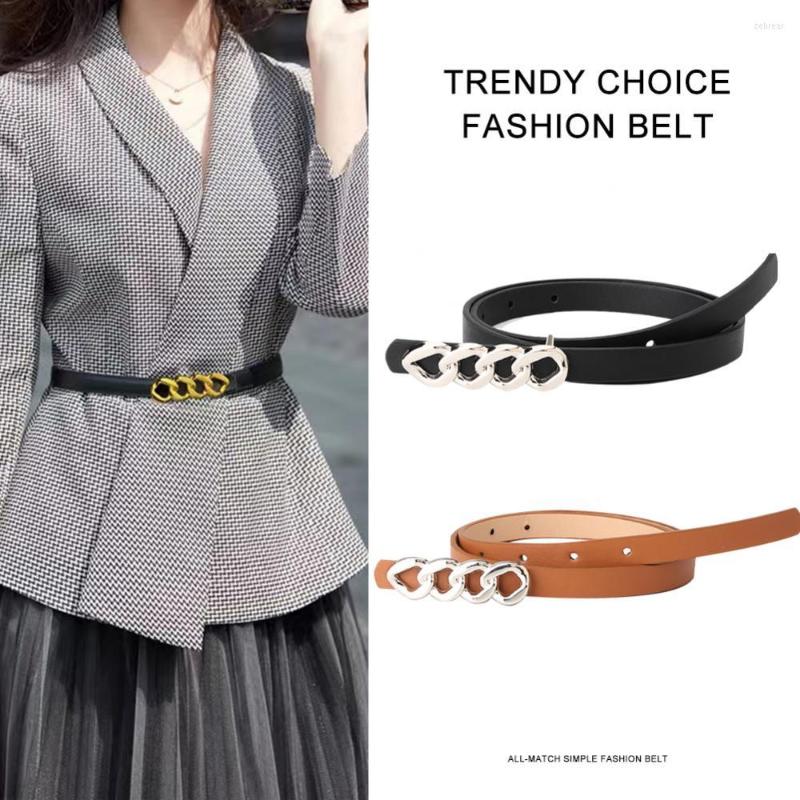 

Belts Metal Chain Buckle For Women Fashion Jeans Dress Classic Retro Simple PU Leather Female Casual Thin Waistband, Black