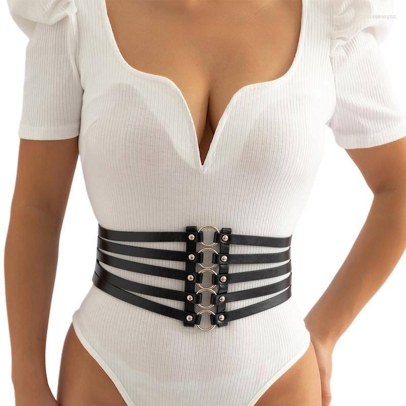 

Belts Elasticity Girl Lift Up Waist Corset Wide Faux Leather Punk Women Waistband, Black