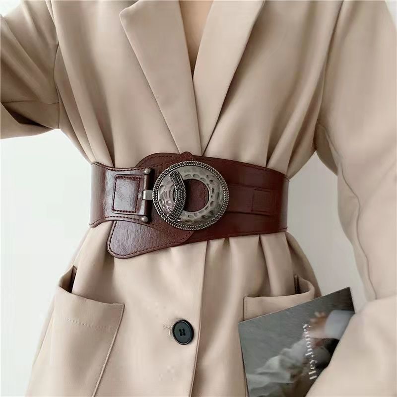 

Leather waist band waist belts ladies decoration with dress coat down jacket fashion elastic belt women retro, As picture