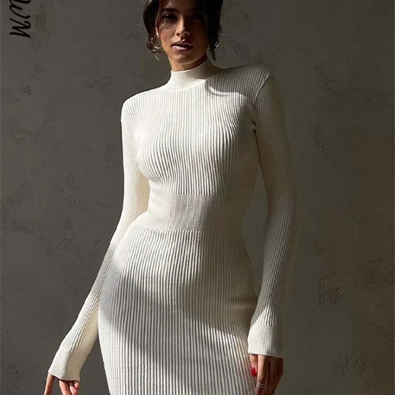 Robes Décontractées Élégant Col Roulé Femmes Robe Femme Mode À Manches Longues Mince Mini Robes Automne Solide Moulante Robe De Soirée Clubwear 2