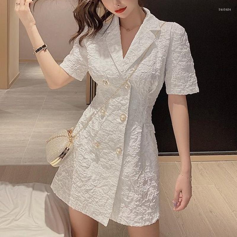 

Casual Dresses Elegant Blazer Dress Women Korean Slim Double Breasted Mini Party 2022 Summer One-piece Office Lady Y2k Chic, Black
