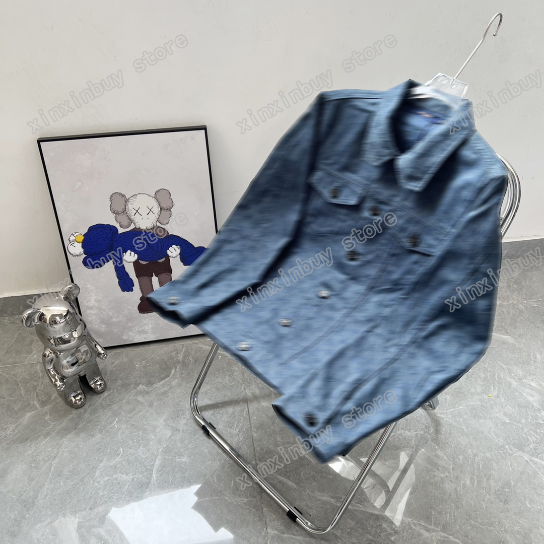 

xinxinbuy Men designer Coat Jacket Denim dark Jacquard letter long sleeve women red black khaki blue S-2XL, 02