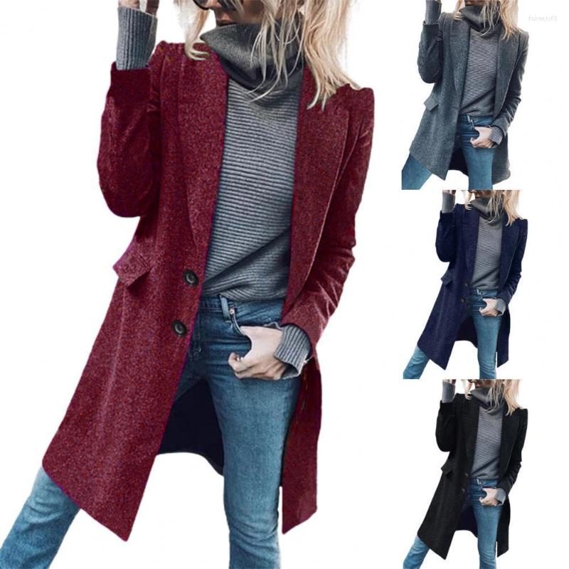 

Women' Trench Coats Women Oversize Coat Solid Color Single Breasted Autumn Winter Thick Warm Long For Office, Black
