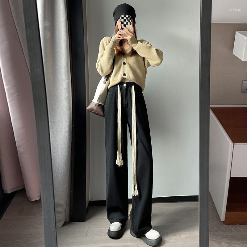 

Women's Jeans Wide Leg Woman High Waist Plus Size Denim Pants Loose Korean, Black