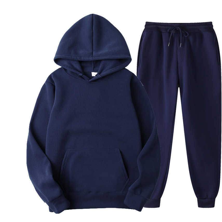 

Men's Tracksuits New men's and wo sportswear hoodies casual solid color thickened pullover trousers piece set autumn fleece jogging G221011, Photo color