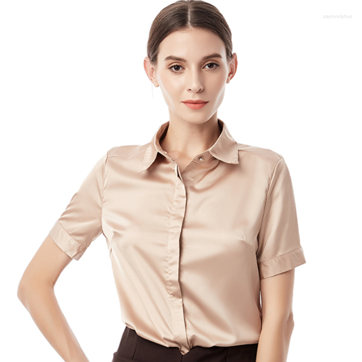 

Women' Blouses Simulation Silk Shirt Women' Short Sleeve Wild Elastic Solid Color Thin Top Blouse, Green