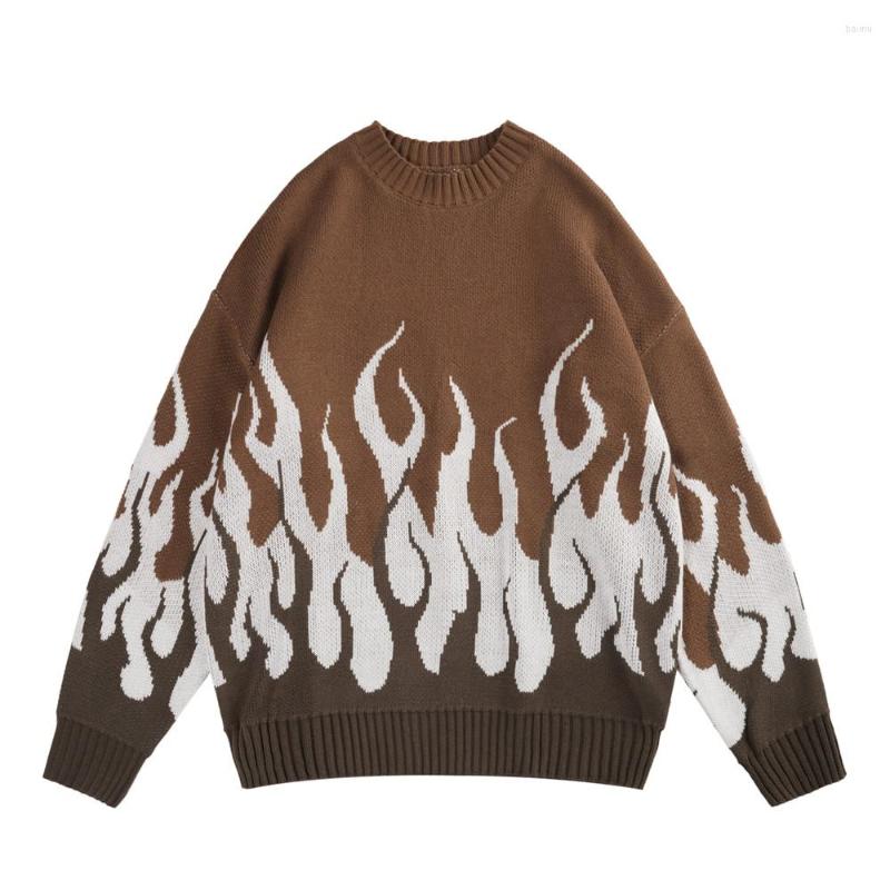

Men's Sweaters SEVEYFAN Flame Pattern Men Hip Hop Knitwear Streetwear Oversize Knitted Pullover For Male, Picture shown