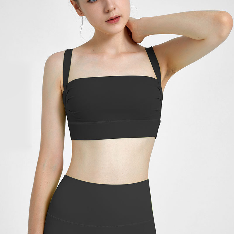 

Womens Sports Underwear Yoga Vest High Strength Shockproof Fitness Sports Beautiful Back Solid Color Running Clothing, Black