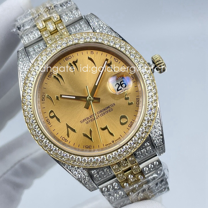 

Fashion Business Gold Mens Watch Datejust 126334 126333 Ice Out Diamond Watch Sapphire glass Arabic digital dial 41mm automatic movement, 1#