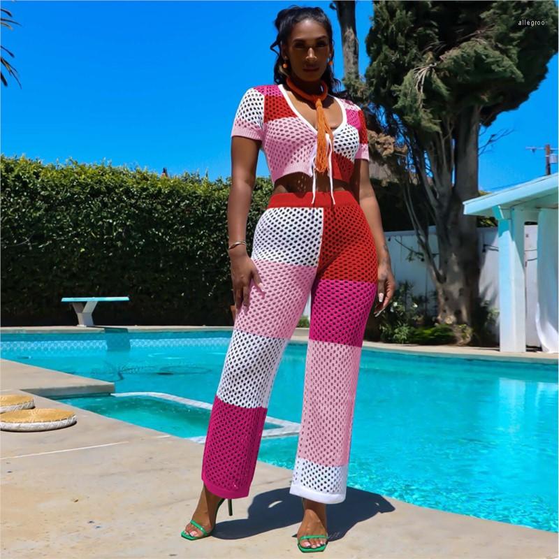 

Women' Two Piece Pants Set Women Spring Summer Leisure African Clothes Tops And Matching Hollow Breathable Sports Suit Famous, Black