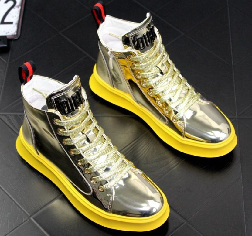 

Men's Shoes Four Seasons Shoes Shiny Patent Leather Board High-Top Casual Shoes New Fluorescent Green Gold Silver White