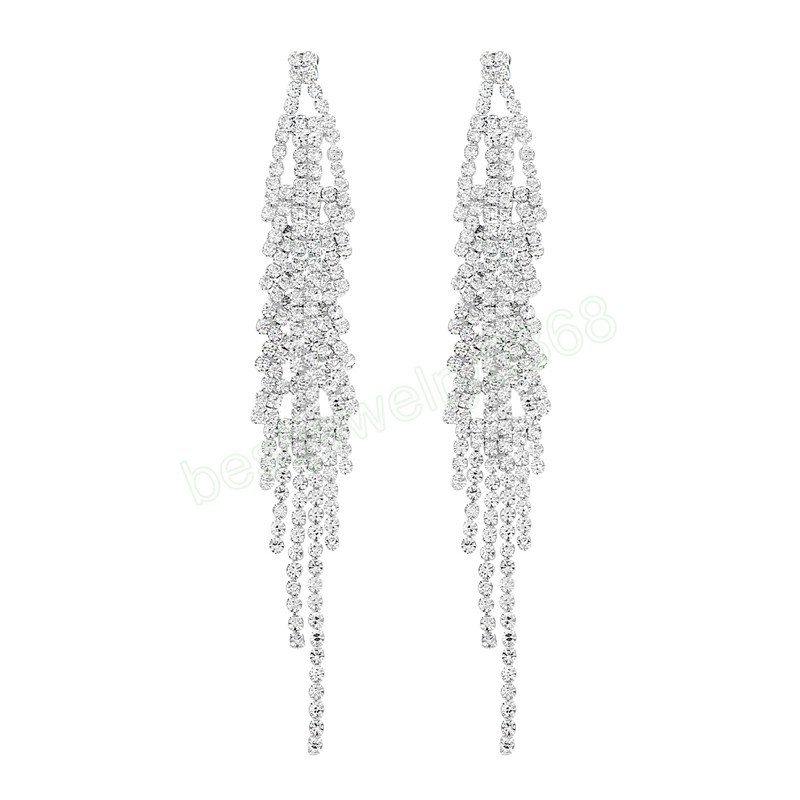 

Shiny AB Color Rhinestone Tassel Long Drop Dangle Earrings For Women Wedding Crystal Statement Earrings Jewelry Fashion