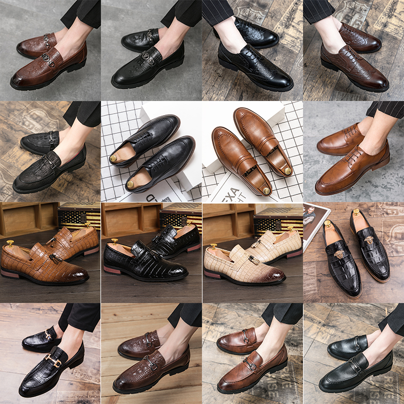 

High-grade brogue oxford shoes pointed leather shoes carved fish scale pattern tassel metal buckle men's fashion formal casual one foot stirrup multiple sizes 38-47, 876 black