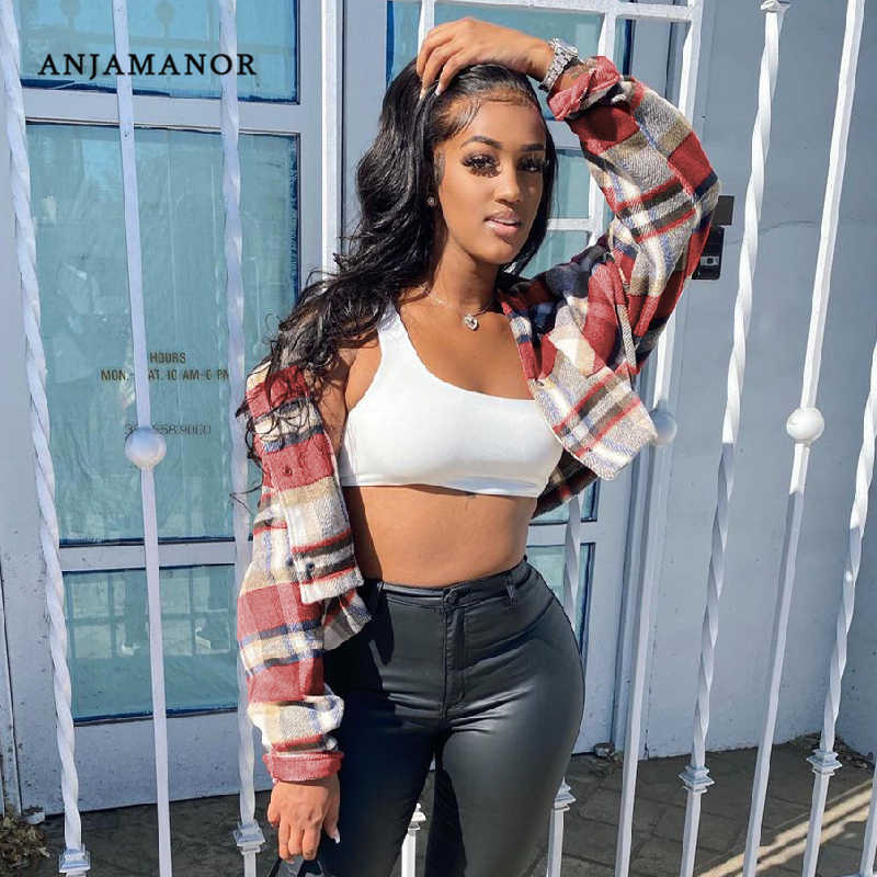 

Women's Jackets ANJAMANOR Fashion Plaid Cropped Jackets 2021 Autumn Winter Clothes Women Streetwear Cardigan Casual Coats D18-DC46 T221008, Green