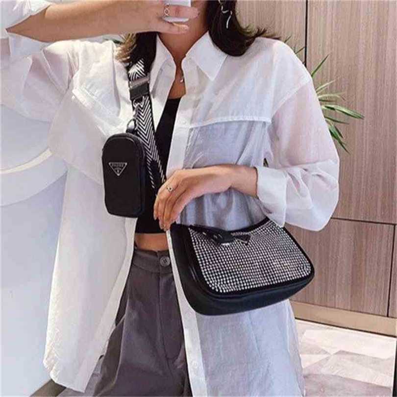 

70% OFF 2023 Designer bag hand home net red three in one small women's Rhinestone chest Single Messenger armpitUTID, White diamonds