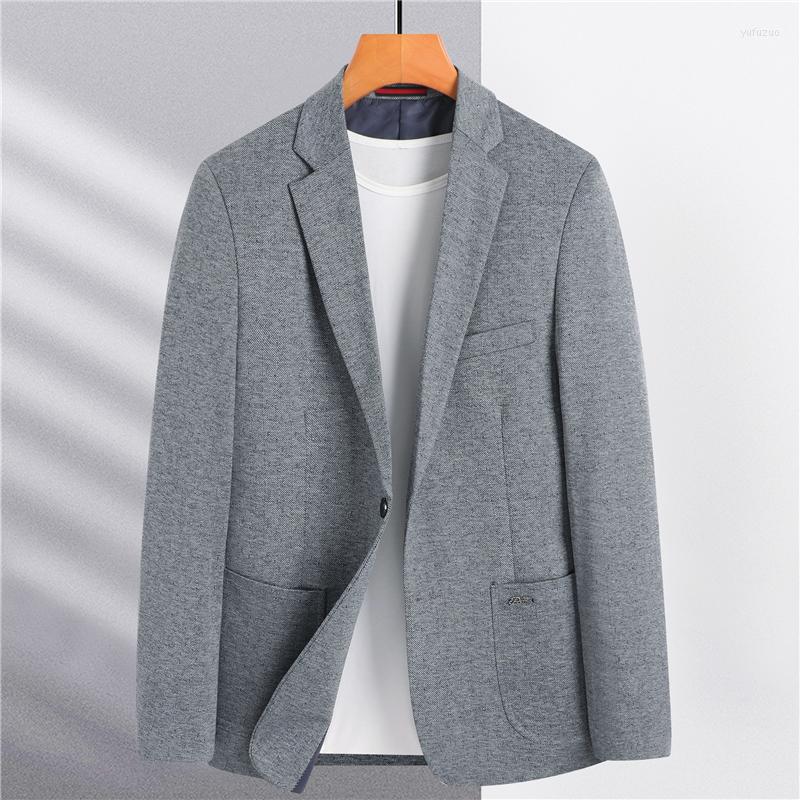 

Men's Suits Classic Gray Coat 2022 Suit Men's Jacket Autumn Middle-aged Fashion Casual Knitted Stretch Thin Single