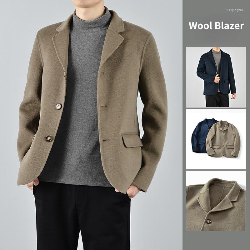 

Men's Suits Autumn Winter Mens Short Double-sided Woolen Wool Suit Thick Men Long Sleeve Button Up Jacket Oversize Xxl Casual Blazers, Navy