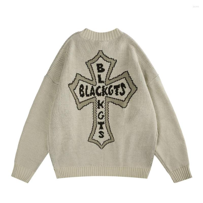

Men's Sweaters SEVEYFAN Corss Pattern Men Hip Hop Knitwear Streetwear Oversize Knitted Pullover For Male, Picture shown