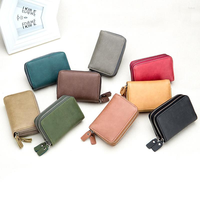 

Card Holders Credit/Bank Holder Wallet Case Genuine Leather ID Business Double Zipper Women/men Cardholder, Black