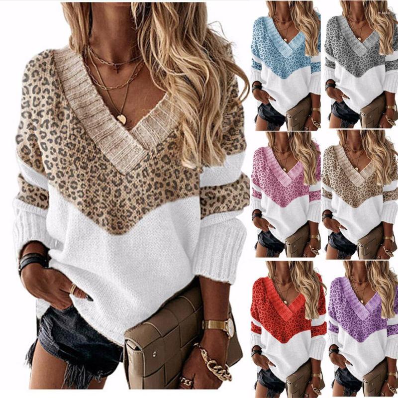 

Women's Sweaters Sweater Women V-neck Leopard Knitted Animal Print Autumn Winter Female Pullovers Casual Tops Oversized Jumpers, 18