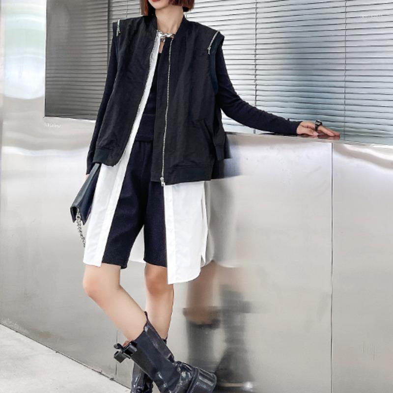 

Women's Vests XUXI Women Sleeveless Coat Camisole Streetwear Fashion Stitching Fake Two Loose Thin Waistcoats Vest Spring Autumn 2022 E2856, Black