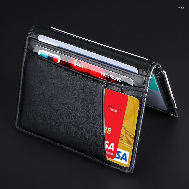 

Card Holders RFID Super Thin Small Male Slim Soft Wallet Genuine Leather Mini Holder Wallets Purse Men, Black-2