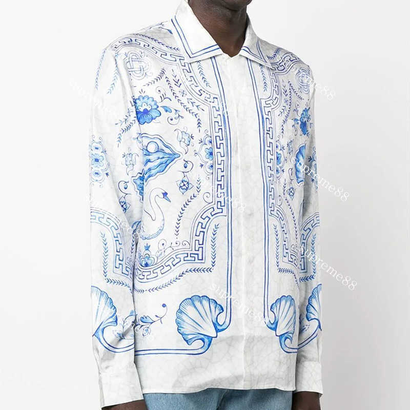 Casablanca 23SS chemise en soie de cygne en marbre blanc hommes et femmes Designer chemises hawaïennes à manches longues Casablanc