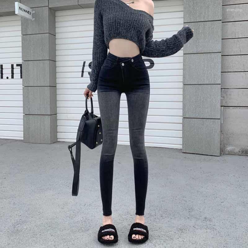 

Women' Jeans Summer High Waist Vintage Washed Skinny Women Denim Pants 2022 Chic Buttons Casual Female Pencil Korean Style, Gray