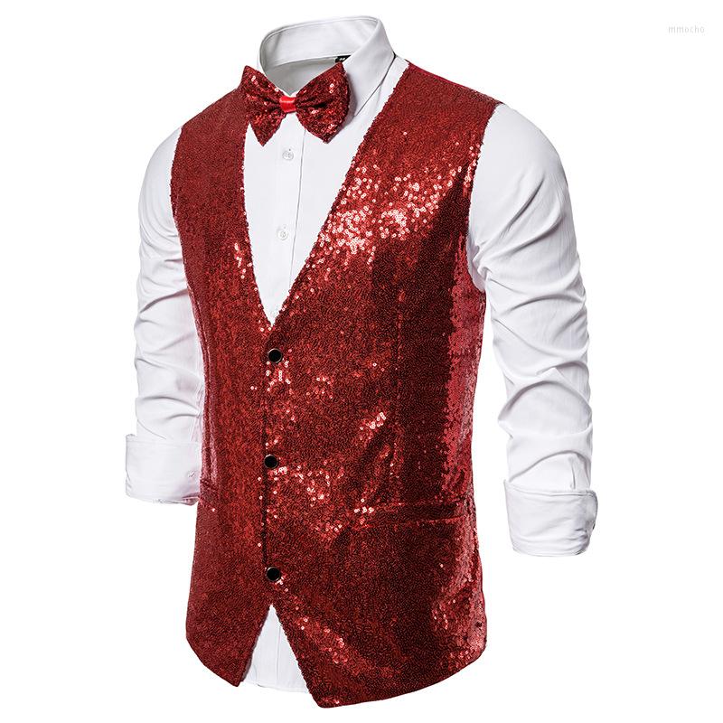 

Men's Vests Men Shiny Sequin Blazer Waistcoat Wine Red Wedding Glitter Embellished Vest Night Club Party Nightclub Stage Singers Clothing, Gold