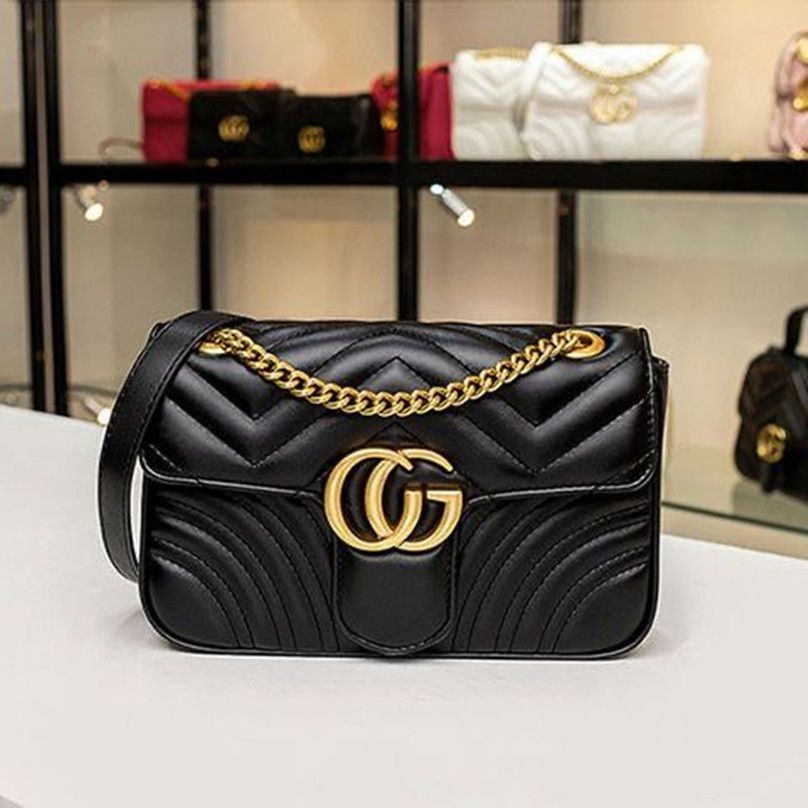

2022 Designers Leather women shoulder GG bags crossbody Luxury handbags clutch purses ladies wallets tote Gold Silver Black Chain Bag, Red