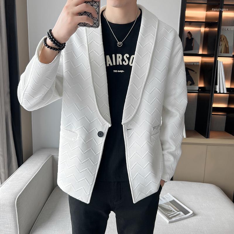 

Men's Suits Waffle Stripe Men's Blazer 2022 Autumn Casual Suit Jacket Fashion Loose Social Business Dress Coat Streetwear Masculino, Black