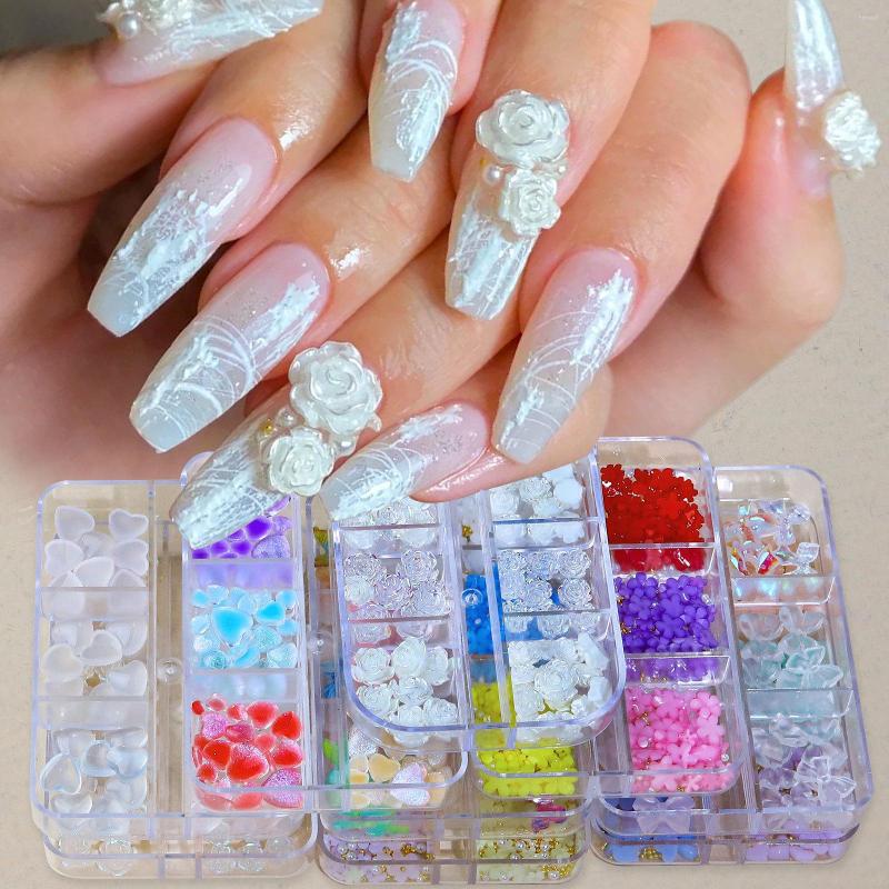 

Nail Art Decorations 6 Grids Decoration Candy Color Light Change Acrylic Heart Peach Mixed Three-Dimensional Resin Manicure 3d Charms