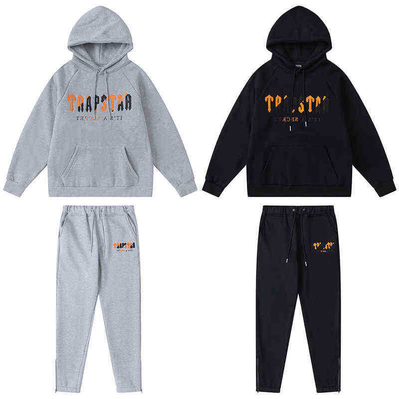 

Men' Tracksuits Trapstar Hoodies Vhenille Decoded Tracksuit High Quality Fleece Embroidered Jackets Jogging Pants, Black hoodie