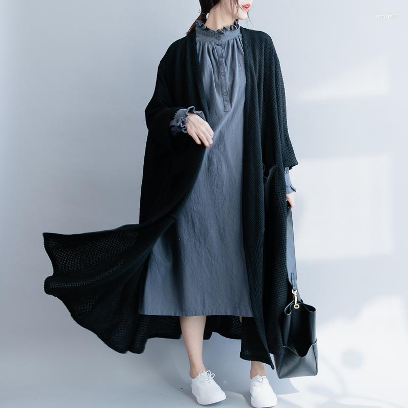 

Women's Trench Coats 2022 Female Autumn Plus Size Black Batwing Sleeves Knitted Long Paragraph Droop Handsome Casual Wild Loose Cardigan