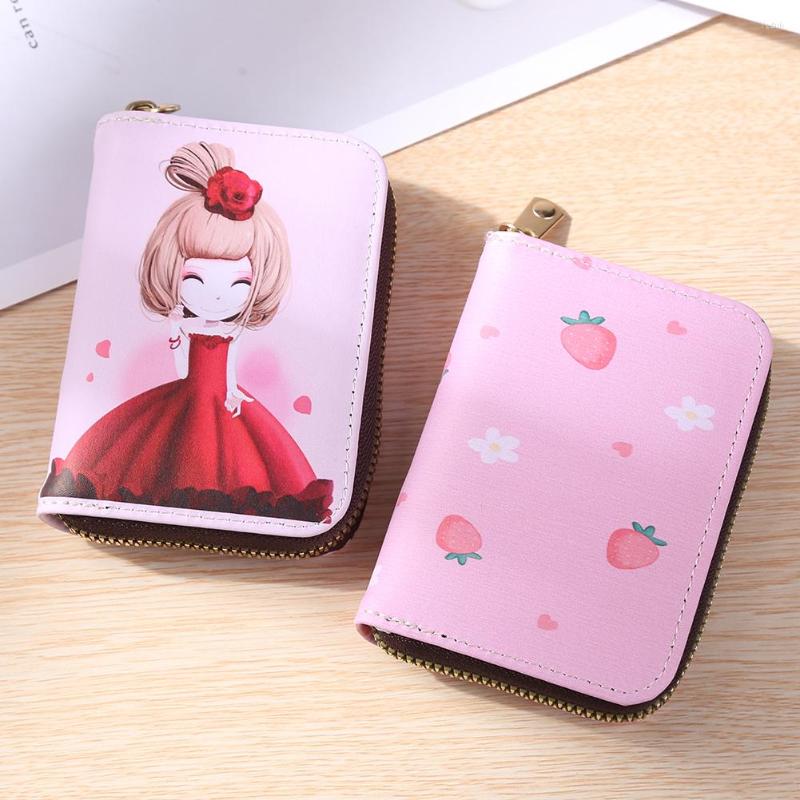

Card Holders Fashion Women Mini Wallet Holder PU Leather Bag Cute Casual Young Ladies Cartoon Printing Zipper Small Coin Purse