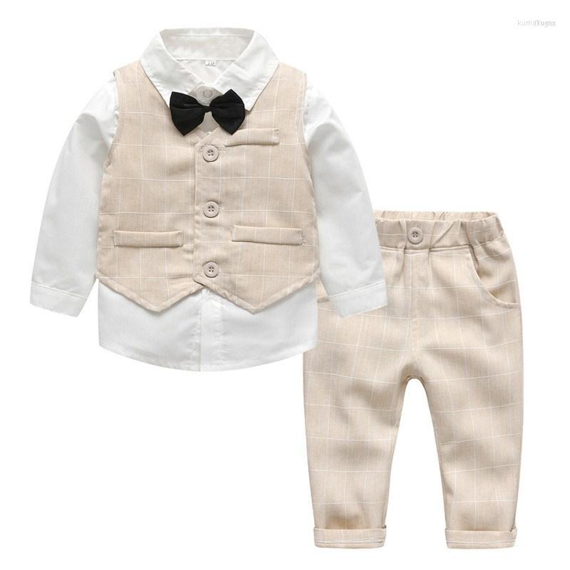 

Clothing Sets Spring&Autumn Baby Boy Gentleman Wedding Party Suit White Shirt With Bow Tie Striped Vest Trousers 3Pcs Formal Kids, Red