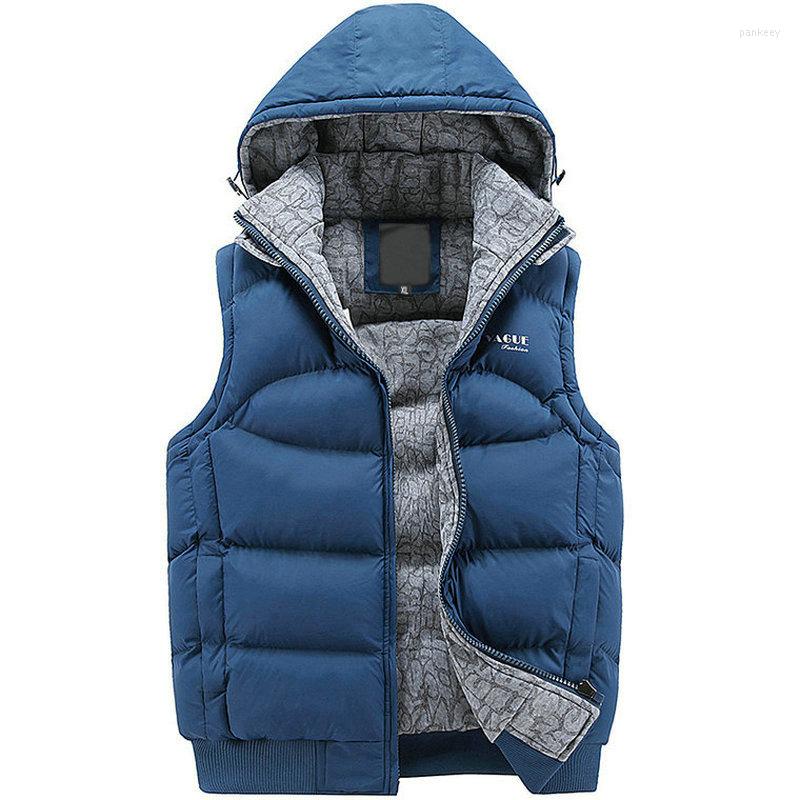 

Men's Vests Drop 2022 Arrival Men Winter Thickening Waistcoat Sleeveless Jacket Male Hooded Cotton Padded Vest XP03, Black