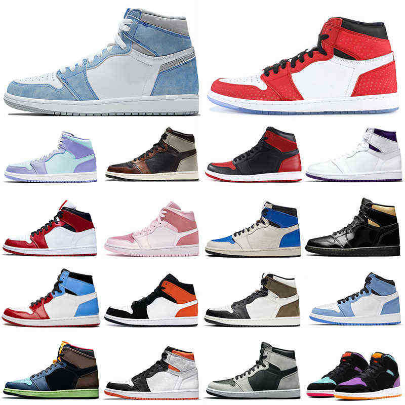 

University blue 1 1s basketball shoes men women sneakers patent bred hyper royal dark mocha twist shadow black white chicago lucky green OG designer shoes, 1s unc