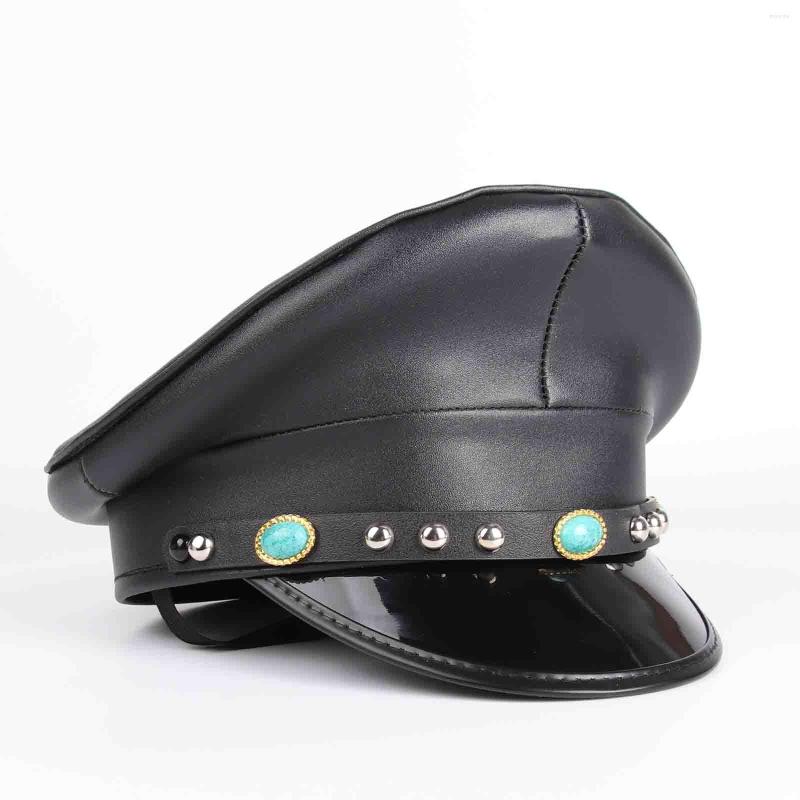 

Berets Men Women Leather Military Hat Black Army Cortical Sergeant Cap Rave Festival Cosplay