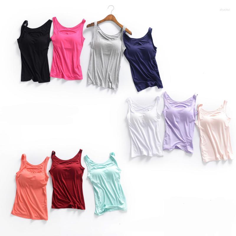 

Women's Sleepwear Women's Solid Color Sleep Top Nightwear Round Neck Modal Women Summer Chest Pad No Steel Ring Vest Home Clothing, Black