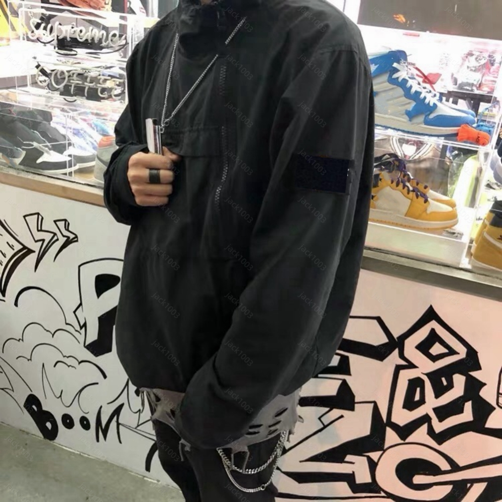 

Jackets Brand Men Lapel Metal half Zip coats Patchwork Trench Stone Man Sleeve Epaulet Sports Jogger Island Casual coats 8180 01, Silver