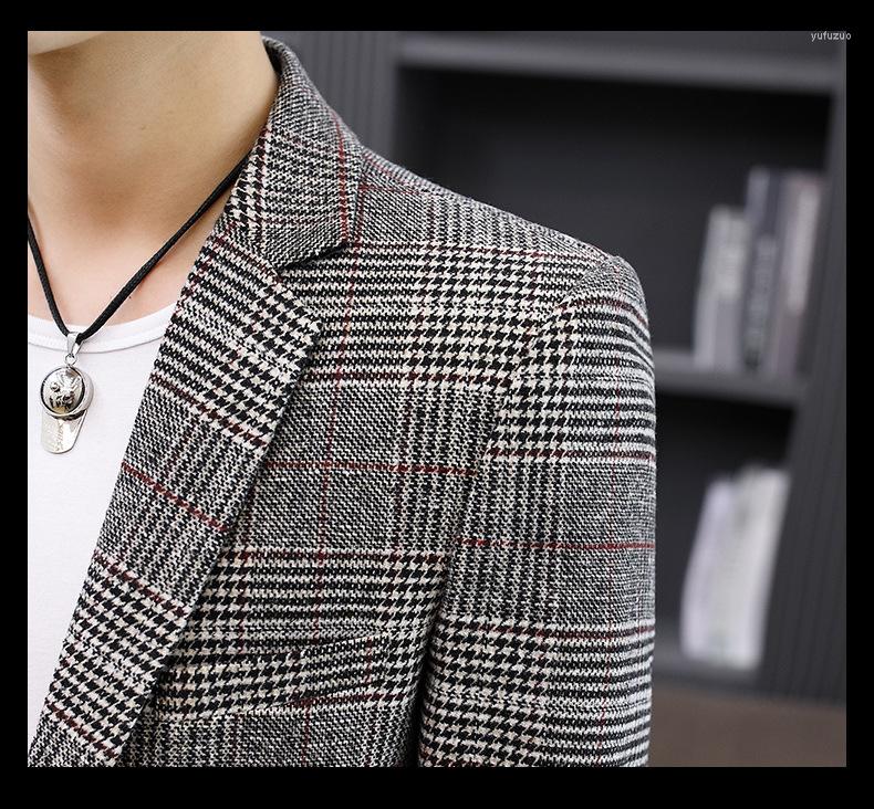

Men's Suits Mens Casual Plaid Blazer Men Korean Style Long Sleeve Blazers Jacket Homm Spring Autumn Striped Hombre 2022, Gray