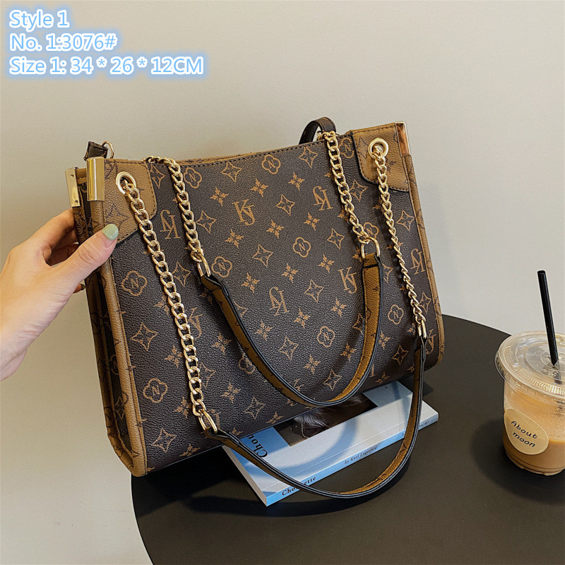 

Wholesale factory ladies shoulder bags 2 styles casual printing tote bag elegant atmosphere letters fashion backpack simple Joker color matching leather handbag, Coffee-3076#-style 1-kj