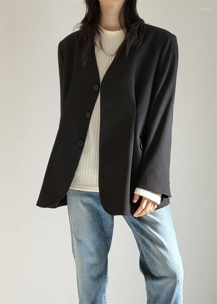 

Men' Suits Spring And Autumn Simple Collarless Loose Suit Coat Fashion Men Korean Style Design Sense Black Draping Casual