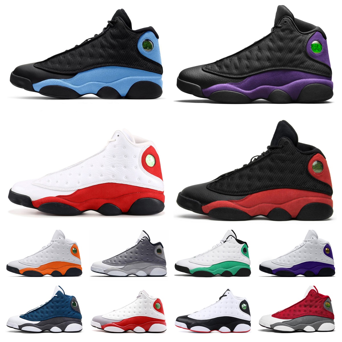 

Jumpman 13 13s Mens Basketball Shoes Hyper Royal French Blue Linen Island Green Obsidian Bred Midnight Navy Black Cat Del Sol Barons Gym Red Flint Trainers Sneakers, Bubble package bag