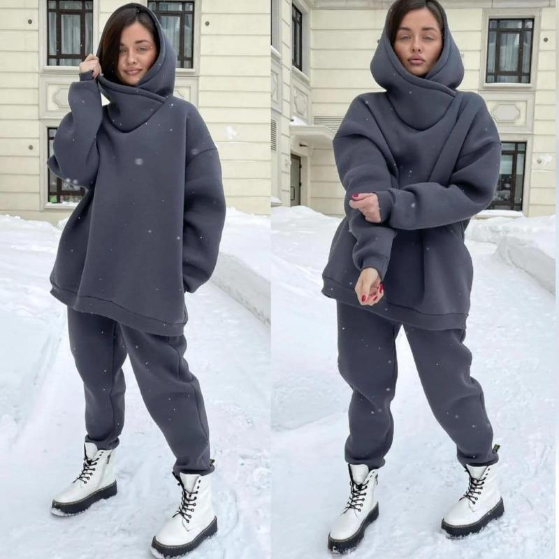 

Women' Two Piece Pants Casual Women Fleece Tracksuit Autumn Winter Sweatshirts Jogger Set Oversized Female Hoodies Sportswear Suit, Green