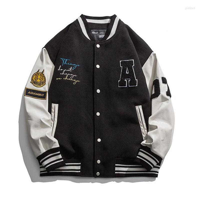 

Men's Jackets Spring Autumn Baseball Jacket Men Cartoon College Loose Patchwork Letter Printing Collar Rib Sleeve Bomber Mens