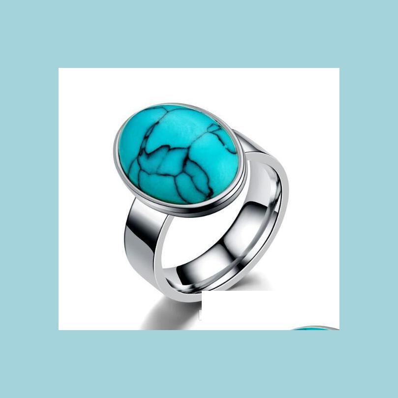 

Band Rings Natural Green Stone Couple Finger Ring Sier Gold Stainless Steel Wedding Rings For Lovers Personalized Promise Carshop2006 Dhsum