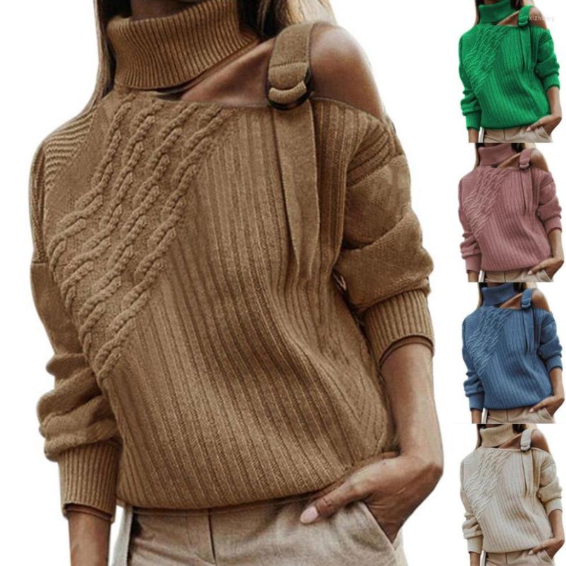 

Women' Sweaters Autumn Winter Solid Black Sweater Women Turtleneck Off Shoulder Cut Out Pullover Large Size Warm Long Sleeve Knitted